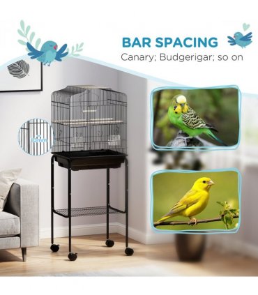 PawHut Bird Cage for Budgie Finch Canary Parakeet W/ Stand Tray Black