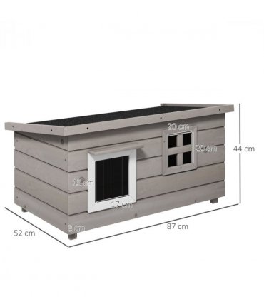 Pawhut Wooden Cat House Outdoor with Openable Top, Asphalt Roof, Window Grey