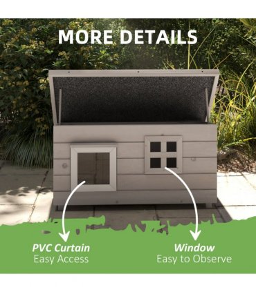 Pawhut Wooden Cat House Outdoor with Openable Top, Asphalt Roof, Window Grey