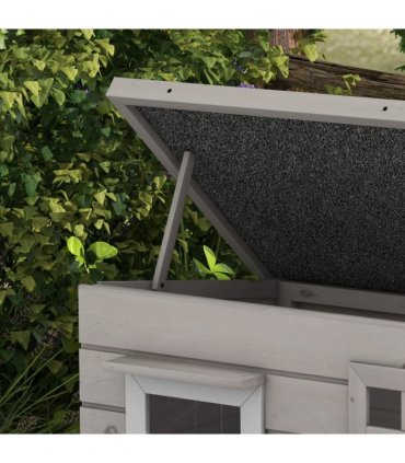 Pawhut Wooden Cat House Outdoor with Openable Top, Asphalt Roof, Window Grey