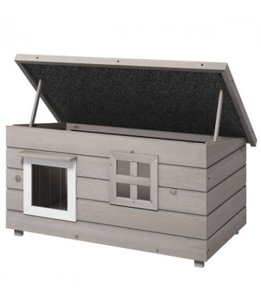 Pawhut Wooden Cat House Outdoor with Openable Top, Asphalt Roof, Window Grey
