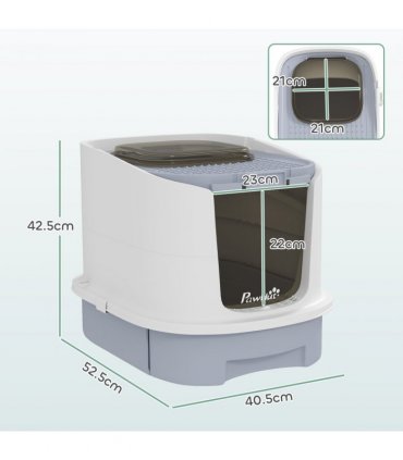 PawHut Cat Litter Box, Hooded Cat Litter Tray with Lid, Scoop, Grey