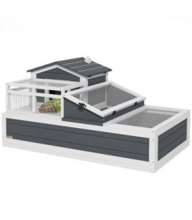 PawHut Wooden Tortoise House Indoor Outdoor w/ Balcony, Tray, Openable Roof
