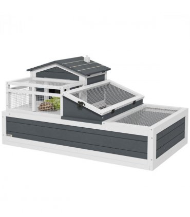 PawHut Wooden Tortoise House Indoor Outdoor w/ Balcony, Tray, Openable Roof