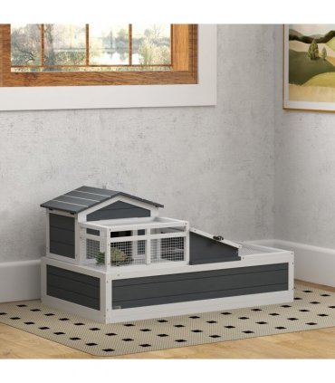 PawHut Wooden Tortoise House Indoor Outdoor w/ Balcony, Tray, Openable Roof