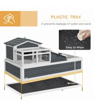 PawHut Wooden Tortoise House Indoor Outdoor w/ Balcony, Tray, Openable Roof
