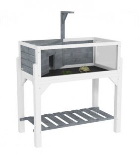 PawHut Wooden Tortoise House with Storage Shelf, Clear Observation Windows