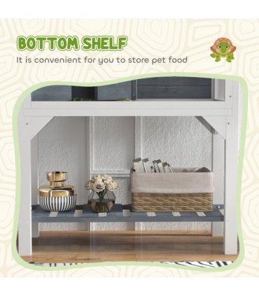 PawHut Wooden Tortoise House with Storage Shelf, Clear Observation Windows