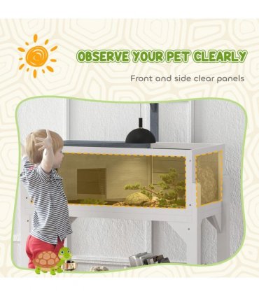 PawHut Wooden Tortoise House with Storage Shelf, Clear Observation Windows