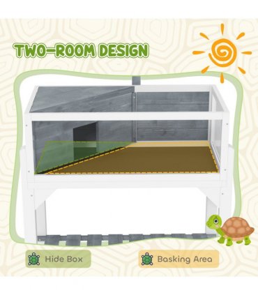 PawHut Wooden Tortoise House with Storage Shelf, Clear Observation Windows