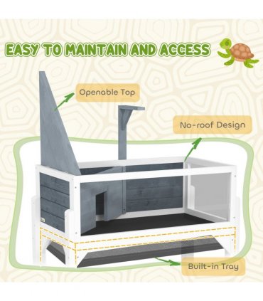 PawHut Wooden Tortoise House with Storage Shelf, Clear Observation Windows