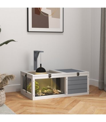 PawHut Tortoise Enclosure w/ Run, Lamp Holder, Pull Out Trays, Hideaway