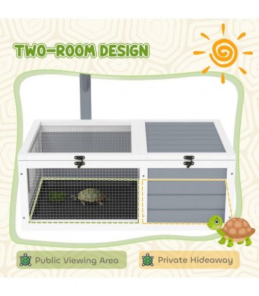 PawHut Tortoise Enclosure w/ Run, Lamp Holder, Pull Out Trays, Hideaway