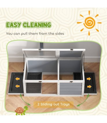 PawHut Tortoise Enclosure w/ Run, Lamp Holder, Pull Out Trays, Hideaway