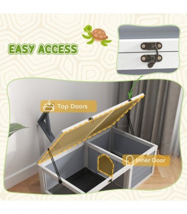 PawHut Tortoise Enclosure w/ Run, Lamp Holder, Pull Out Trays, Hideaway