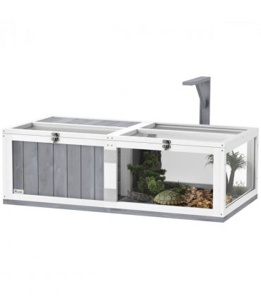 PawHut Wooden Tortoise House with Lamp Holder, Clear Observation Windows