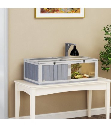 PawHut Wooden Tortoise House with Lamp Holder, Clear Observation Windows