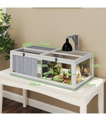PawHut Wooden Tortoise House with Lamp Holder, Clear Observation Windows