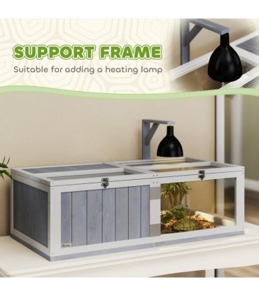 PawHut Wooden Tortoise House with Lamp Holder, Clear Observation Windows