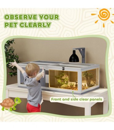 PawHut Wooden Tortoise House with Lamp Holder, Clear Observation Windows