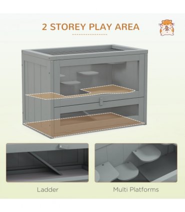 PawHut 2 Levels Wooden Hamster Cage Mice Rodents Hutch Small Animals