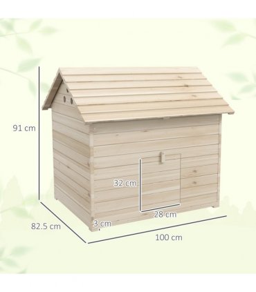 PawHut Wooden Duck House w/ Openable Roof, Raised Base, Air Holes - Natural