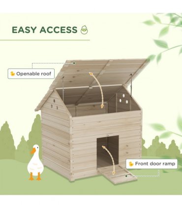 PawHut Wooden Duck House w/ Openable Roof, Raised Base, Air Holes - Natural