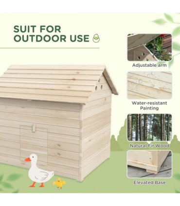 PawHut Wooden Duck House w/ Openable Roof, Raised Base, Air Holes - Natural