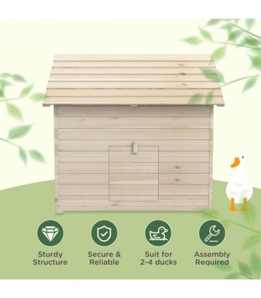 PawHut Wooden Duck House w/ Openable Roof, Raised Base, Air Holes - Natural