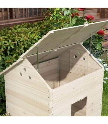 PawHut Wooden Duck House w/ Openable Roof, Raised Base, Air Holes - Natural