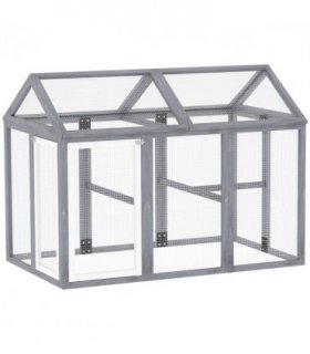 PawHut Chicken Run, Wooden Chicken Coop w/ Combinable Design - Grey
