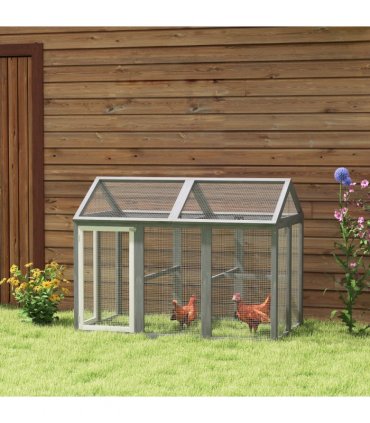 PawHut Chicken Run, Wooden Chicken Coop w/ Combinable Design - Grey