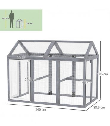 PawHut Chicken Run, Wooden Chicken Coop w/ Combinable Design - Grey