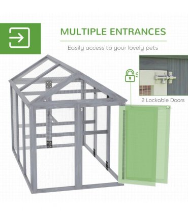 PawHut Chicken Run, Wooden Chicken Coop w/ Combinable Design - Grey