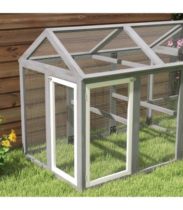 PawHut Chicken Run, Wooden Chicken Coop w/ Combinable Design - Grey