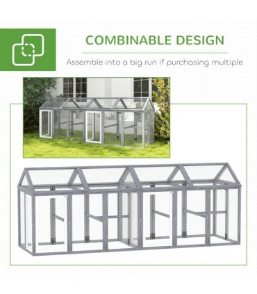 PawHut Chicken Run, Wooden Chicken Coop w/ Combinable Design - Grey
