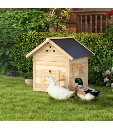 PawHut Wooden Duck House, Poultry Coop with Double Doors, Openable Roof