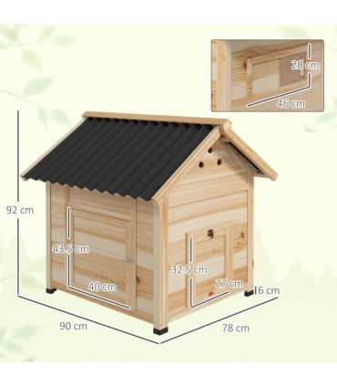 PawHut Wooden Duck House, Poultry Coop with Double Doors, Openable Roof