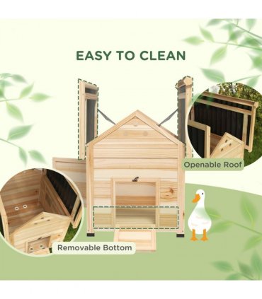 PawHut Wooden Duck House, Poultry Coop with Double Doors, Openable Roof