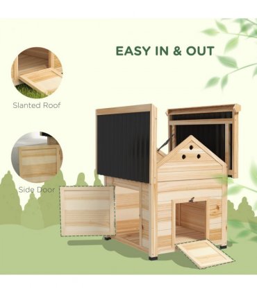 PawHut Wooden Duck House, Poultry Coop with Double Doors, Openable Roof