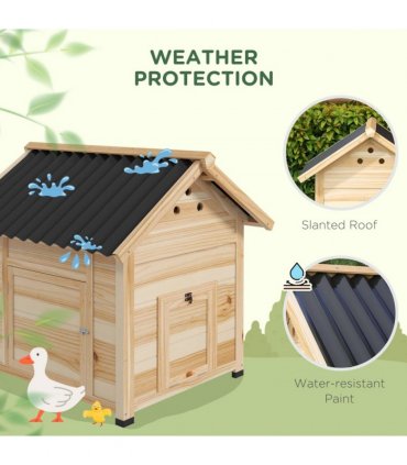 PawHut Wooden Duck House, Poultry Coop with Double Doors, Openable Roof
