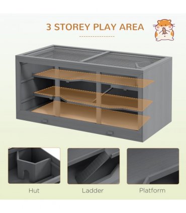 PawHut Wooden Hamster Cage, Exercise Play House Pen with Tray, Openable Top