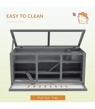 PawHut Wooden Hamster Cage, Exercise Play House Pen with Tray, Openable Top