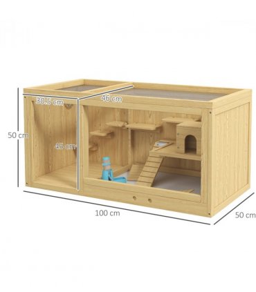 PawHut Wooden Hamster Cage with Water Bottle, Platforms, Openable Roof