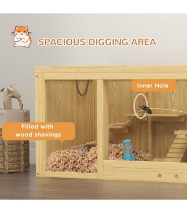 PawHut Wooden Hamster Cage with Water Bottle, Platforms, Openable Roof