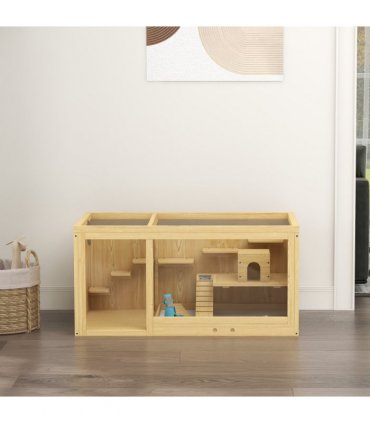 PawHut Wooden Hamster Cage with Water Bottle, Platforms, Openable Roof