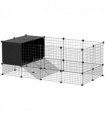 PawHut DIY Small Animal Cage w/ Elevated Huts for Guinea Pigs, Rabbits