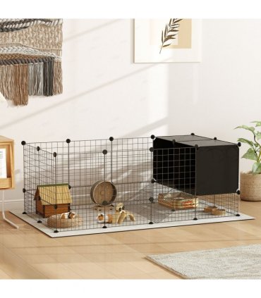 PawHut DIY Small Animal Cage w/ Elevated Huts for Guinea Pigs, Rabbits