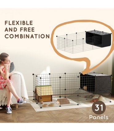 PawHut DIY Small Animal Cage w/ Elevated Huts for Guinea Pigs, Rabbits