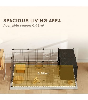 PawHut DIY Small Animal Cage w/ Elevated Huts for Guinea Pigs, Rabbits